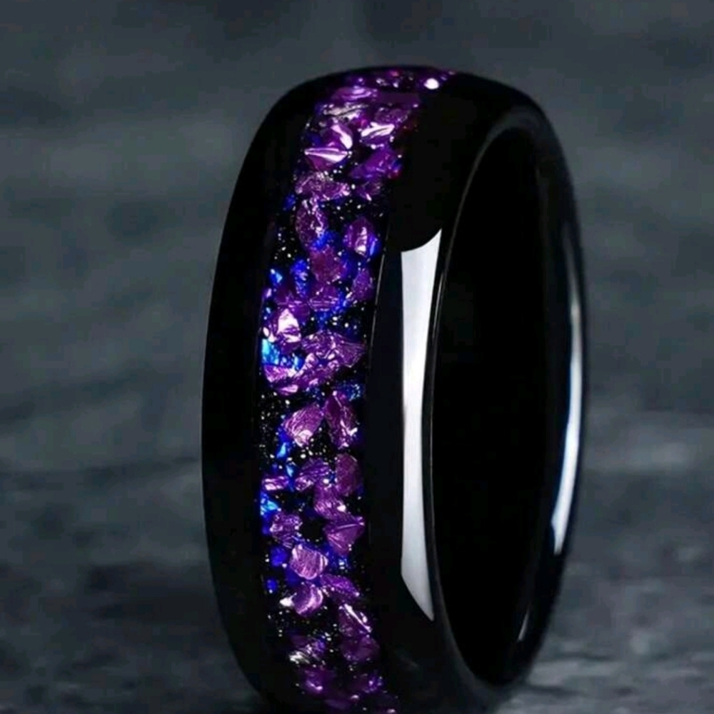 Black Ring with Purple and Blue Gemstones